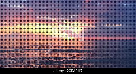 Pixelated Image - Sunset, Ocean View in the Dusk - Abstract Design Template in Editable Vector Format Stock Vector
