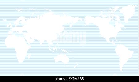 Striped blue and white Asia and Oceania centered world map. Flat vector illustration Stock Vector