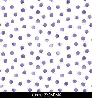Abstract watercolor polka dots confetti background. Hand drawn irregular lavender color circles seamless pattern. Watercolour colorful texture. Print Stock Photo