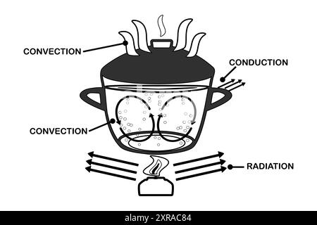 Heat transfer. Convection currents labeled diagram. Warm and cool molecules energy movement cycle. Liquid substance convective heat transfer. Vector Stock Vector