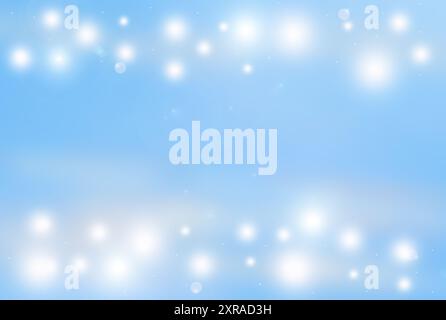 festive background with sparkling lights and glitter on a soft blue backdrop. Template for Christmas or holiday-themed designs and greetings Stock Photo