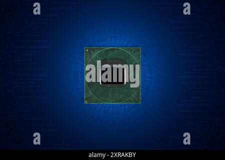 Advanced Technology Concept Visualization: Circuit Board CPU Processor Microchip Starting Artificial Intelligence Digitalization of Neural Networking Stock Photo