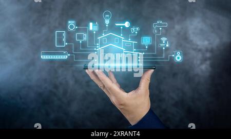 Smart home, intelligent house, and home automation app security concept. Internet of things and smart home concept. Controlling everything with a smar Stock Photo