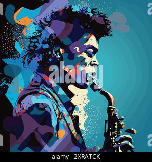 Vector illustration of a jazz artist playing saxophone Stock Vector ...