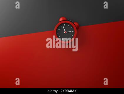 Minimalist Red Alarm Clock on Colorful Background. 3D illustration ...