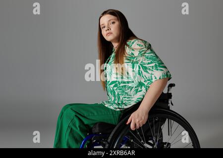 Naked disabled female in green body paint in crowd participating in