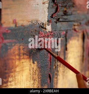 Detail of the brush on a painting on canvas. Stock Photo
