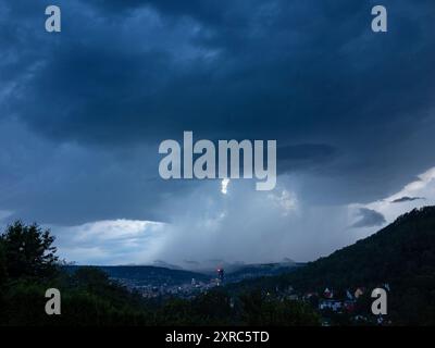Supercell with heavy thunderstorm over Jena in Thuringia. Stock Photo