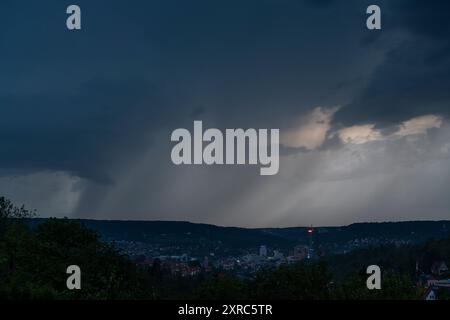 Supercell with heavy thunderstorm over Jena in Thuringia. Stock Photo