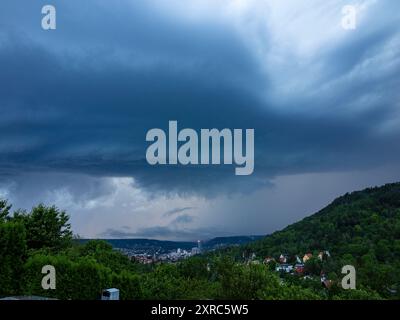 Supercell with heavy thunderstorm over Jena in Thuringia. Stock Photo