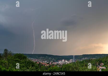 Supercell with heavy thunderstorm over Jena in Thuringia. Stock Photo