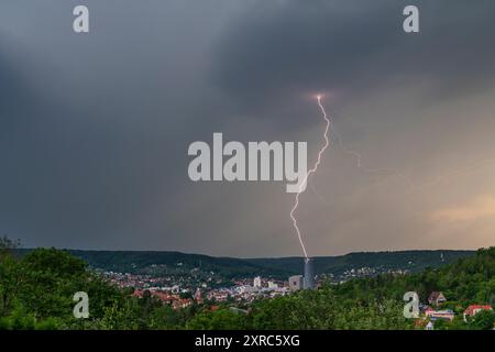 Supercell with heavy thunderstorm over Jena in Thuringia. Stock Photo