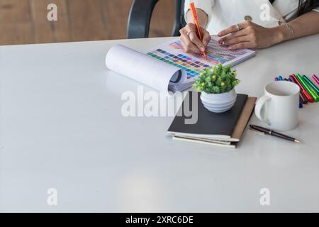 Smooth Focus, group of web designers are working together to develop mobile responsive website with UI UX Front End Designer Previewing. website desig Stock Photo