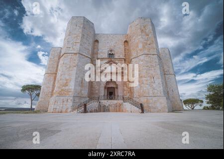 Exterior view of Castel del Monte in Apulia, Italy in sunshine with light cloud cover Stock Photo