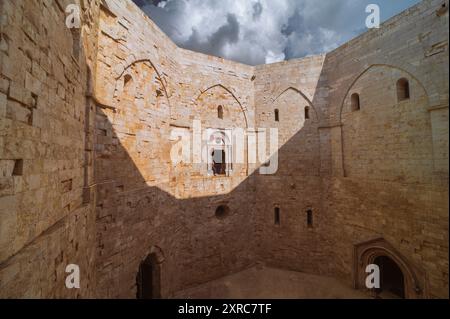 View of the octagonal courtyard of Castel del Monte in Apulia Stock Photo