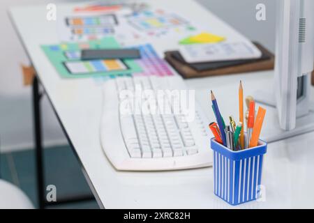Smooth Focus, group of web designers are working together to develop mobile responsive website with UI UX Front End Designer Previewing. website desig Stock Photo