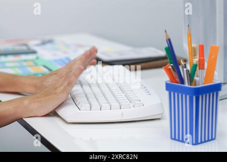 Smooth Focus, group of web designers are working together to develop mobile responsive website with UI UX Front End Designer Previewing. website desig Stock Photo