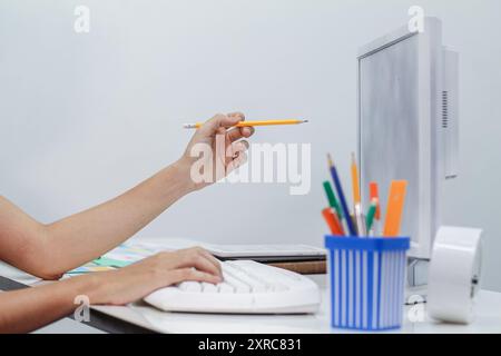 Smooth Focus, group of web designers are working together to develop mobile responsive website with UI UX Front End Designer Previewing. website desig Stock Photo