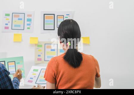 Smooth Focus, group of web designers are working together to develop mobile responsive website with UI UX Front End Designer Previewing. website desig Stock Photo