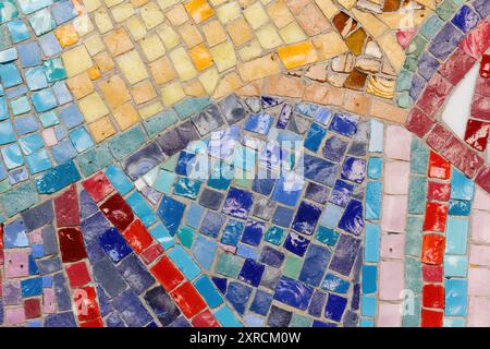 Beautiful abstract pattern created by an extreme close-up of the multi-colored tiles of a mosaic Stock Photo