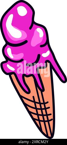 Melting ice cream balls in the waffle cone isolated on white background ...