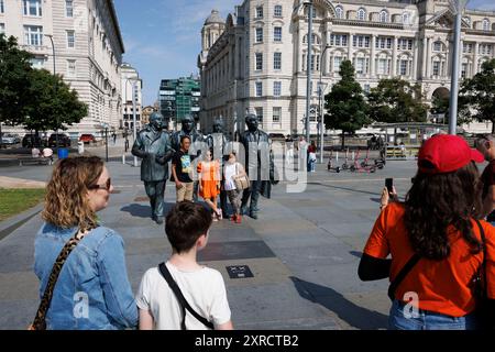 A General view (GV) of The Beatles Statue in Liverpool, Britain.  Image shot on 1st Aug 2024.  © Belinda Jiao   jiao.bilin@gmail.com 07598931257 https Stock Photo
