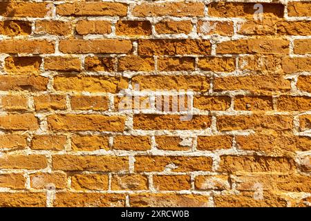 Seamless ancient brick wall texture or background. Old red brick wall dated by the end of 18th century Stock Photo