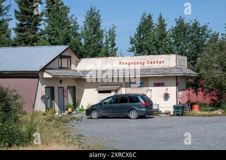 Glennallen, Alaska. The Copper Basin Pregnancy Center is a non- profit, non-medical agency and offers pregnancy tests and essential baby supplies. Stock Photo