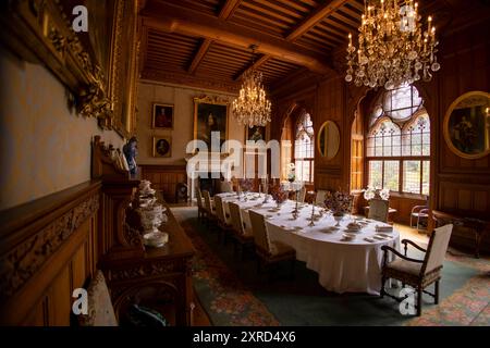 Rothesay, Bute, Scotland, UK. 6th July, 2024. Dining room inside Mount Stuart. Mount Stuart House on the Isle of Bute is built in Gothic Revival style and is the ancestral home of the Marquesses of Bute and the seat of the Stuarts of Bute since 1157. The family are male-line descendants of John Stewart, the illegitimate son of King Robert II of Scotland, the first Stuart King. The Isle of Bute is an island in the Firth of Clyde in Argyll, Scotland. (Credit Image: © Ruaridh Stewart/ZUMA Press Press Wire) EDITORIAL USAGE ONLY! Not for Commercial USAGE! Stock Photo