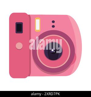 A vibrant pink instant camera illustration with a large lens, viewfinder, flash, and control buttons. playful and modern design, capturing the essence Stock Vector