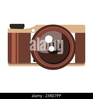 vintage camera illustration features a prominent lens and viewfinder, detailed in shades of brown to evoke classic photography nostalgia. Perfect for Stock Vector