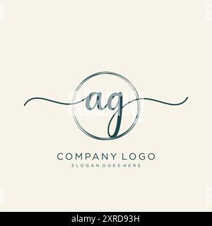 AG Initial Handwriting Logo Design Stock Vector