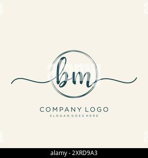 BM Initial Handwriting Logo Design Stock Vector