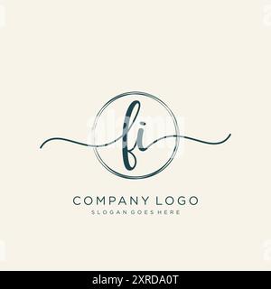 FI Initial Handwriting Logo Design Stock Vector