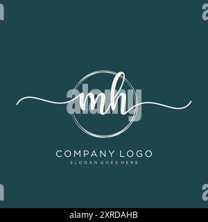 MH Initial Handwriting Logo Design Stock Vector