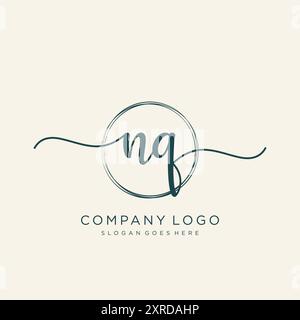 NQ Initial Handwriting Logo Design Stock Vector