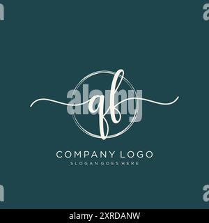 QF Initial Handwriting Logo Design Stock Vector