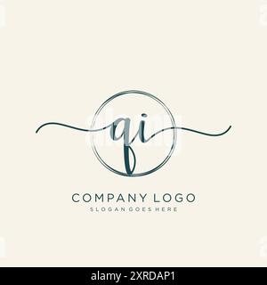 QI Initial Handwriting Logo Design Stock Vector