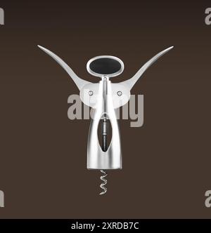 Winged corkscrew with rack and pinion mechanism on pale brown background Stock Photo