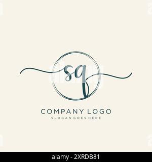 SQ Initial Handwriting Logo Design Stock Vector
