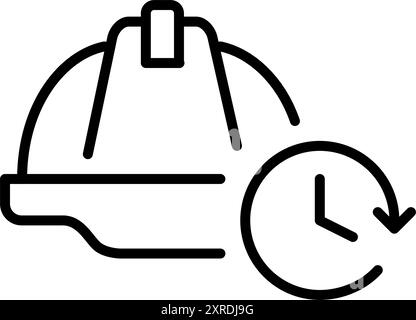 Construction hard hat and clock. Effective time management and working schedule. Pixel perfect, editable stroke vector icon Stock Vector