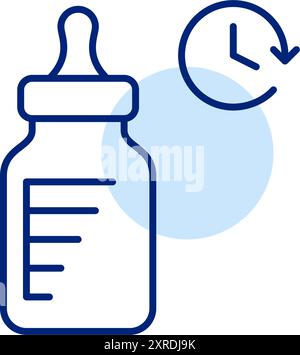 Baby bottle and clock. Feeding time, correct routine. Pixel perfect, editable stroke vector icon Stock Vector