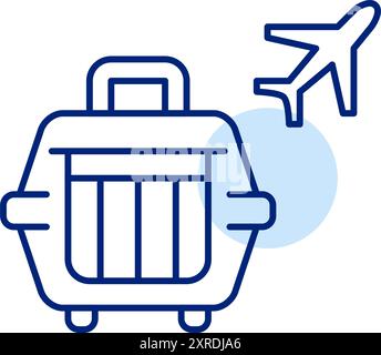 Pet carrier and airplane. Safe comfortable travel. Animal-friendly flights. Pixel perfect, editable stroke vector icon Stock Vector