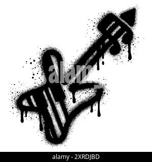 Guitar in urban graffiti style with black spray paint. vector illustration. Stock Vector