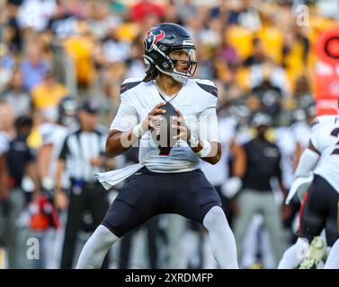 Hookstown, Pennsylvania, USA. 9th Aug, 2024. Houston Texans quarterback CJ STROUD (7) drops back to pass during the NFL football game between the Pittsburgh Steelers and the Houston Texans in Pittsburgh, Pennsylvania. (Credit Image: © Brent Gudenschwager/ZUMA Press Wire/Alamy Live News) EDITORIAL USAGE ONLY! Not for Commercial USAGE! Stock Photo