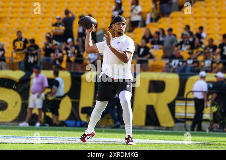 Hookstown, Pennsylvania, USA. 9th Aug, 2024. Houston Texans quarterback CJ STROUD (7) warms up before the NFL football game between the Pittsburgh Steelers and the Houston Texans in Pittsburgh, Pennsylvania. (Credit Image: © Brent Gudenschwager/ZUMA Press Wire/Alamy Live News) EDITORIAL USAGE ONLY! Not for Commercial USAGE! Stock Photo