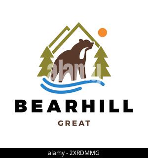 Bear Hill Icon Logo Design Template Stock Vector