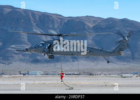 U.S. Air Force Chief Master Sgt. Jared Pietras, Senior Enlisted leader of the United States Air Force Weapons School (USAFWS), dresses up as Santa Cla Stock Photo