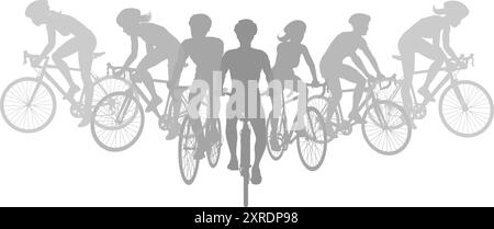 Cyclists Bikes Silhouette Bike Cyclist People Set Stock Vector