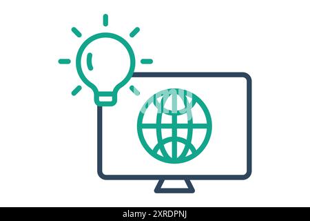 Information technology icon. monitor with earth and lightbulb. icon related to innovation. line icon style. data analytics elements vector illustratio Stock Vector